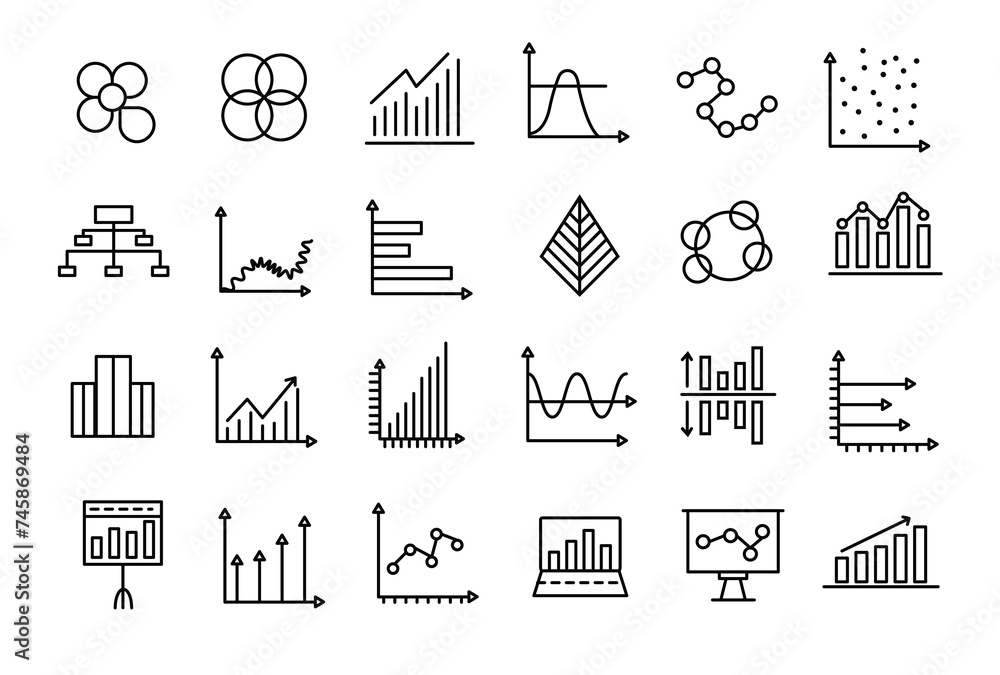 Poster charts and graphs related vector icons for your design. graphics and statistics icons set.
