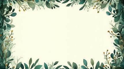 Fototapeta na wymiar Green leaves watercolor copy space, green leaves with space for text