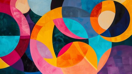 Colorful geometric abstract painting - Vibrant and playful geometric shapes overlap in an abstract painting, evoking a sense of creativity and free spirit