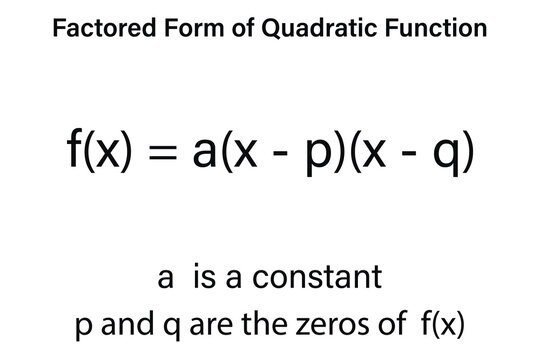 Factored Form of a Quadratic Function on the white background. Education.  Science. Vector illustration.