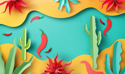 Fototapeta na wymiar abstract paper cut cactus chilli colorful background design