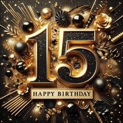 Elegant 15th Birthday Golden Number Display