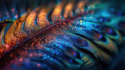 Psychedelic image of a feather, fantastic colors, inner glow - obrazy, fototapety, plakaty