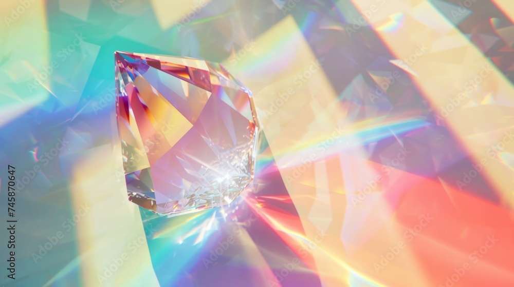 Aufkleber a gleaming crystal prism disperses colorful light rays, creating a spectrum effect on a vivid backgr