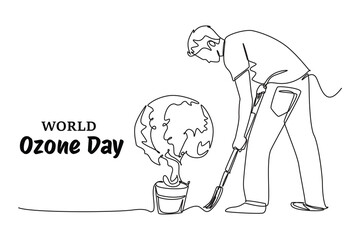 Continuous one line drawing of Slayer commemorating World Ozone Day. Protects the earth's ozone layer from perforating. The air remains healthy. world ozone minimalist concept.
