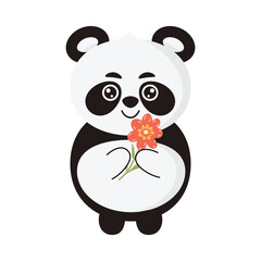 Illustration of Panda holding flower