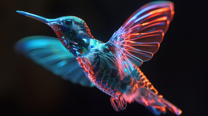 Fototapeta premium Glowing glittering multi-colored hummingbird in flight