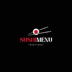Sushi Menu With Sushi Roll Logo On Black