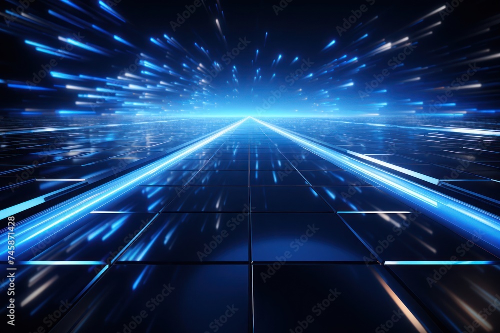 Poster blue and black abstract background with lights generative ai