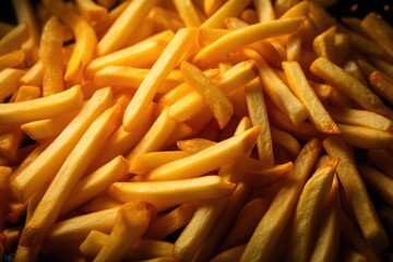 Heap of Yummy French Fries As Textured Background Full Frame Top View, generative IA