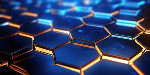 Close Up of Blue and Gold Hexagonal Pattern Generative AI