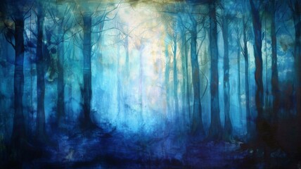 Enchanted misty forest with ethereal mood - Mysterious and ethereal digital painting of a misty forest that gives a feeling of enchantment and a touch of the surreal