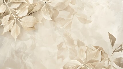 Leaves background in Aesthetic minimalism style. Soft pastel, neutral colors and beige elements for social media. Elegant premium design with minimal style. Touch of sophistication to any project