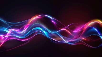 Luminous abstract wave on a dark background - This digital art piece depicts a bright, colorful wave pattern that flows across a dark backdrop with a sense of fluidity and motion