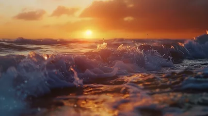 Crédence de cuisine en verre imprimé Coucher de soleil sur la plage Majestic ocean waves during sunset captured in high resolution. perfect for wall art and backgrounds. surreal scenery.