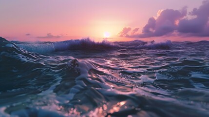 Majestic ocean waves during sunset captured in high resolution. perfect for wall art and backgrounds. surreal scenery.