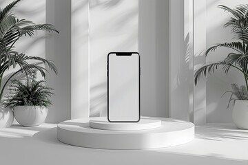Phone Resting on Stand Next to Potted Plants