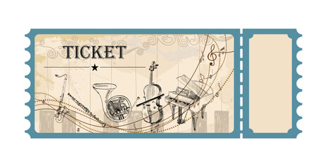 Vector musical concert ticket template.