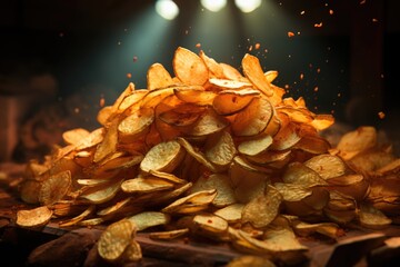 A pile of chips is falling into a pile of chips., generative IA