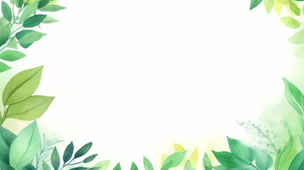 Fototapeta premium Green leaves watercolor copy space, green leaves with space for text