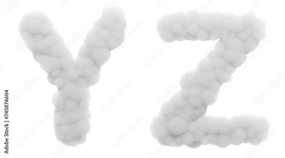 Fototapete Uniquely Expressive: Group consonants (Y, Z) offer a unique and expressive voice. Imagine these 3D letters crafted from fluffy cotton, taking on unusual shapes and adding a touch of mystery