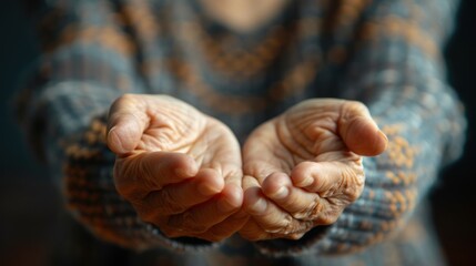 A Lifetime of Grace: Elderly Hands Extended in Warm Light