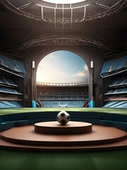  	
Photo 3D luxury podium stage with football ground stadium background 