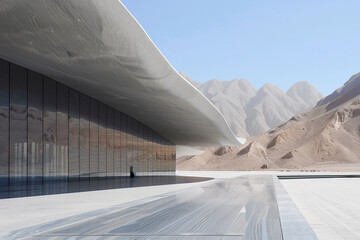 A  modern looking building in the desert.