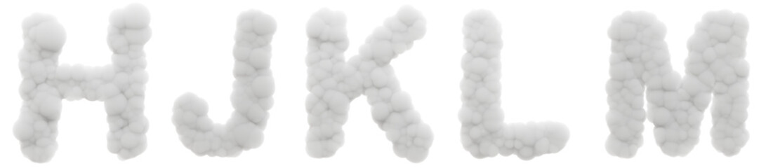 Whispers in the Clouds: Group  consonants (H, J, K, L, M) evoke a sense of gentle whispers, like soft breezes through cotton clouds. Imagine these 3D letters rendered in a calming, soothing style - obrazy, fototapety, plakaty