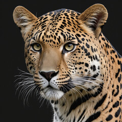 Leopard animal on black background, nature beauty. Big cat
