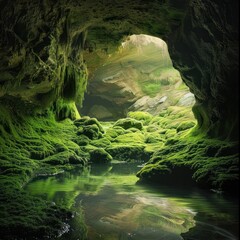  The serene green of a moss covered grotto a hidden retreat from the world