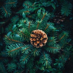  Pinecone on forest ground surrounded by green needles symbol of autumn