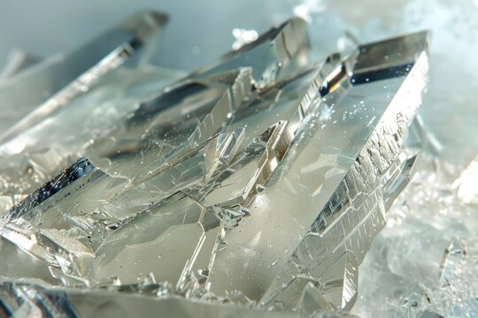 Microscopic view of a shard of glass highlighting its sharp edges and transparent crystalline structure