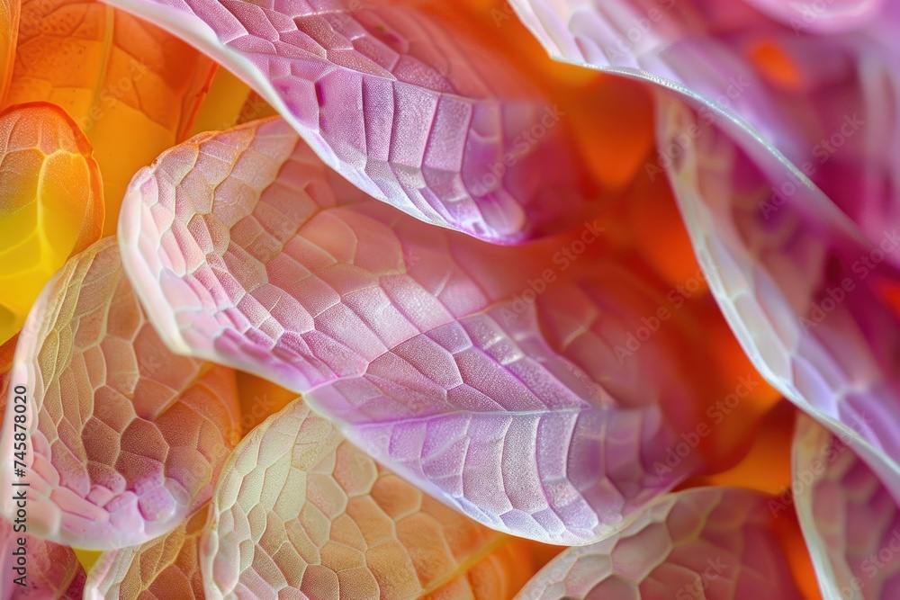 Poster macro image of the surface of a petal showing detailed cellular patterns and vibrant natural colors