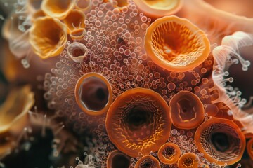  Close up of mold spores growing intricate details diverse colors microscopic - obrazy, fototapety, plakaty