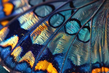 Close up of butterfly wing scales microscopic view iridescent colors detailed patterns