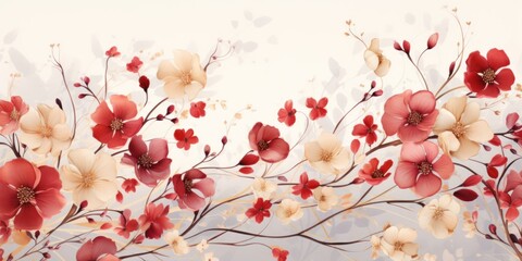 Red and White Flowers Painting on White Background Generative AI