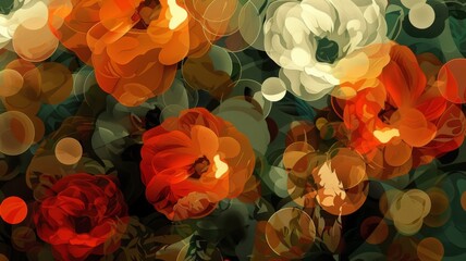 Stylized digital floral image with bokeh - This digital art showcases stylized red and white flowers with bokeh effect, creating atmosphere of intimacy and romance