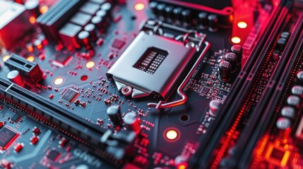 Intricate Dance of Technology: A Close-Up View of a Vibrant Motherboard