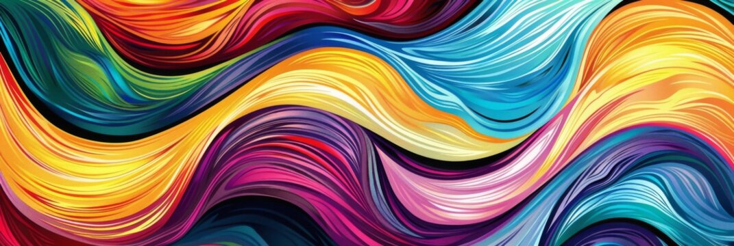 Vibrant abstract wavy multicolor background - This image showcases a dynamic interplay of bright colors creating a captivating abstract wave pattern, perfect for eye-catching designs
