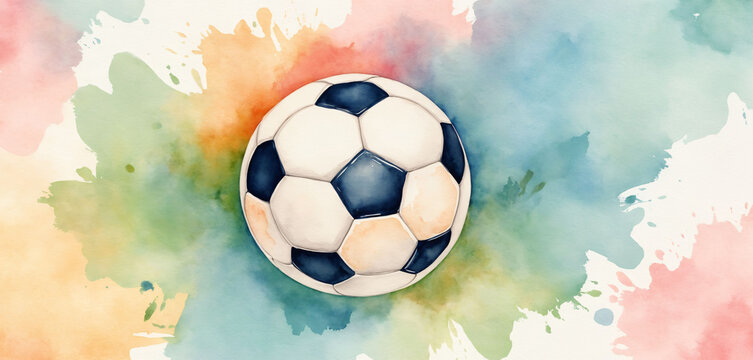 Abstract watercolor soccer ball art with colorful sports print, creative