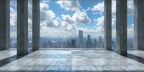Fototapeta na wymiar A floor with a cityscape view.