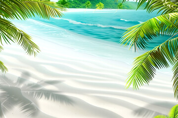 Fototapeta na wymiar Illustration of tropical beach with white sand, ocean, palm