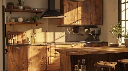 Minimalist kitchen adorned with sleek wooden materials