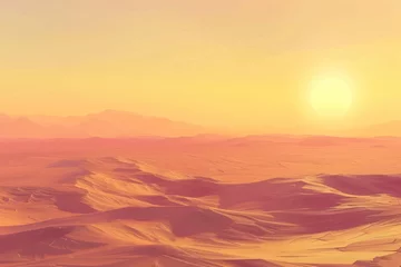 Fotobehang watercolor of  a vast desert with sand patterns at sunset serene nature landscape © Nisit
