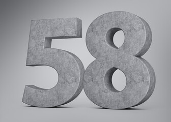 3d Concrete Number Fifty Eight 58 Digit Made Of Grey Concrete Stone Grey Background 3d Illustration