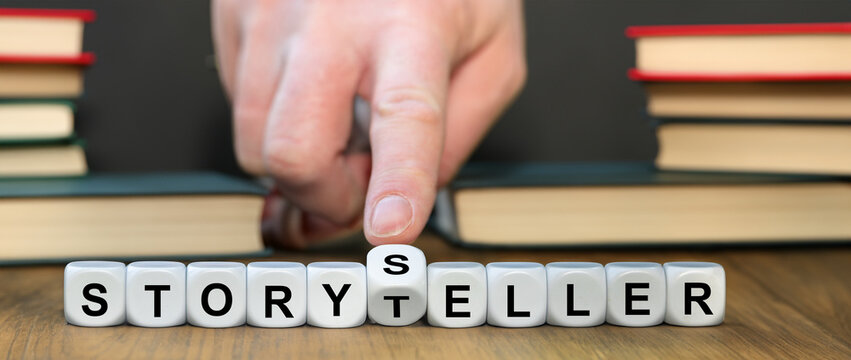 Dice form the expression 'storyteller' and 'storyseller'.