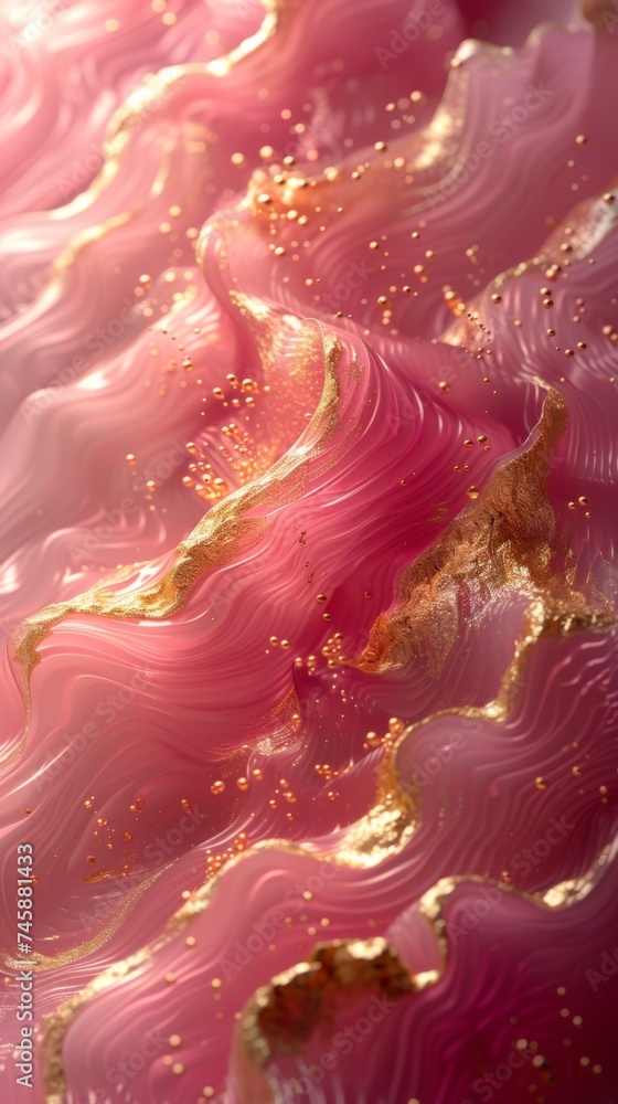 Aufkleber swirling pink and gold textures create a mesmerizing abstract pattern reminiscent of flowing waves