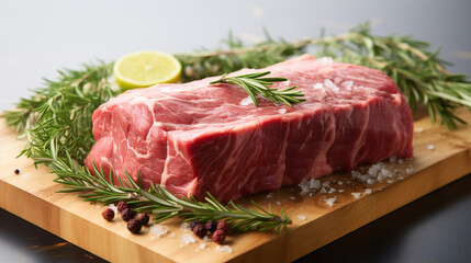 Fototapeta premium Raw steak piece on a wooden tray.
