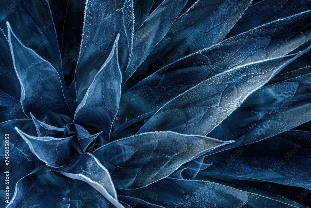 Aufkleber abstract view of ice formations on a plant in winter focusing on the geometric patterns and textures